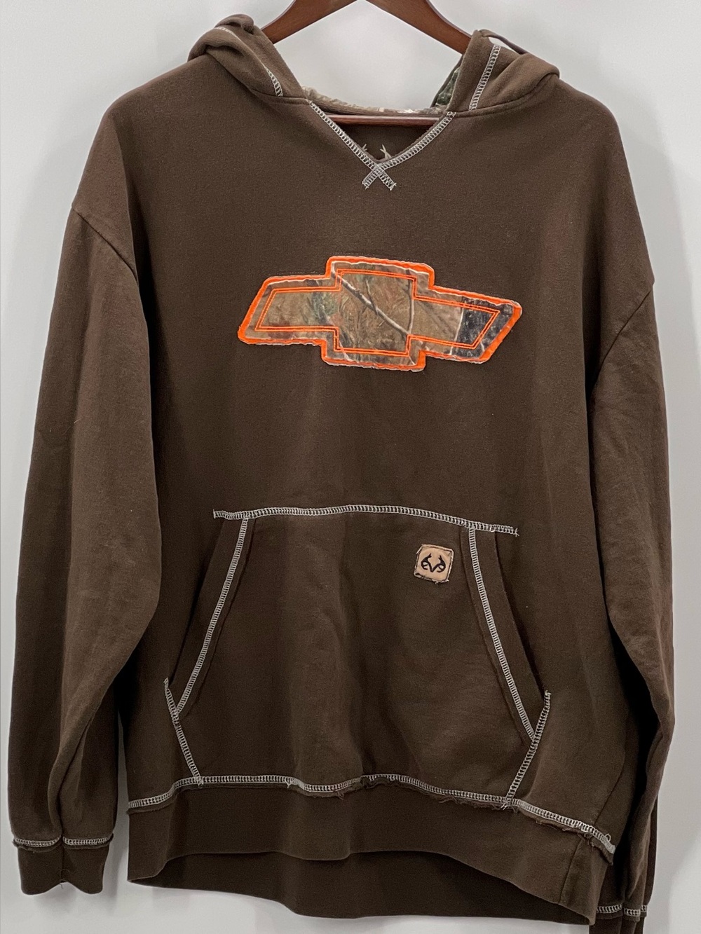 387 Realtree Brown Hooded Sweatshirt with Orange-Trim Camo Logo